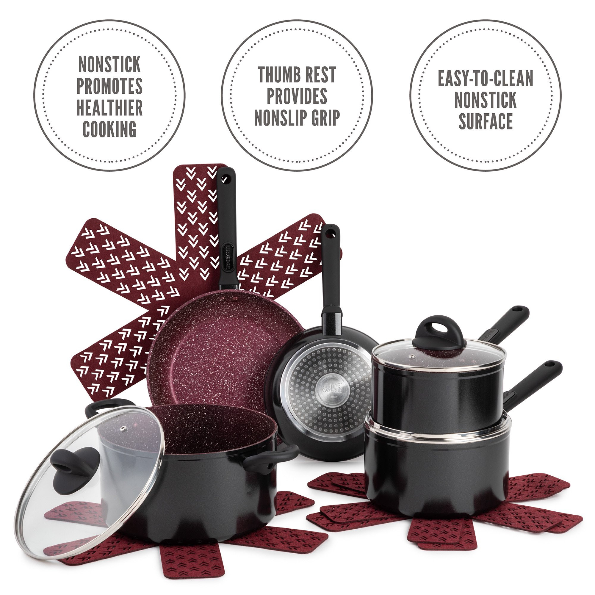 Thyme & Table Non-Stick 12 Piece Cookware Set. Scarlet Red