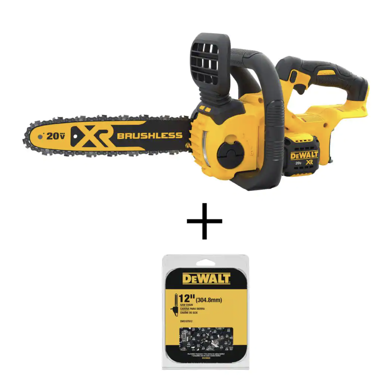 Dewalt 20V MAX 12in. Brushless Cordless Battery Powered Chainsaw. Tool Only. 45 Link (DCCS620BW1DT612)
