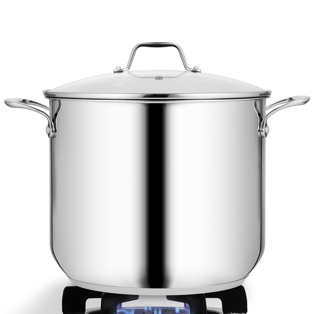 NutriChef 19-Quart Stainless Steel Stock Pot with See Through Lid. Dishwasher Safe (NCSP20)