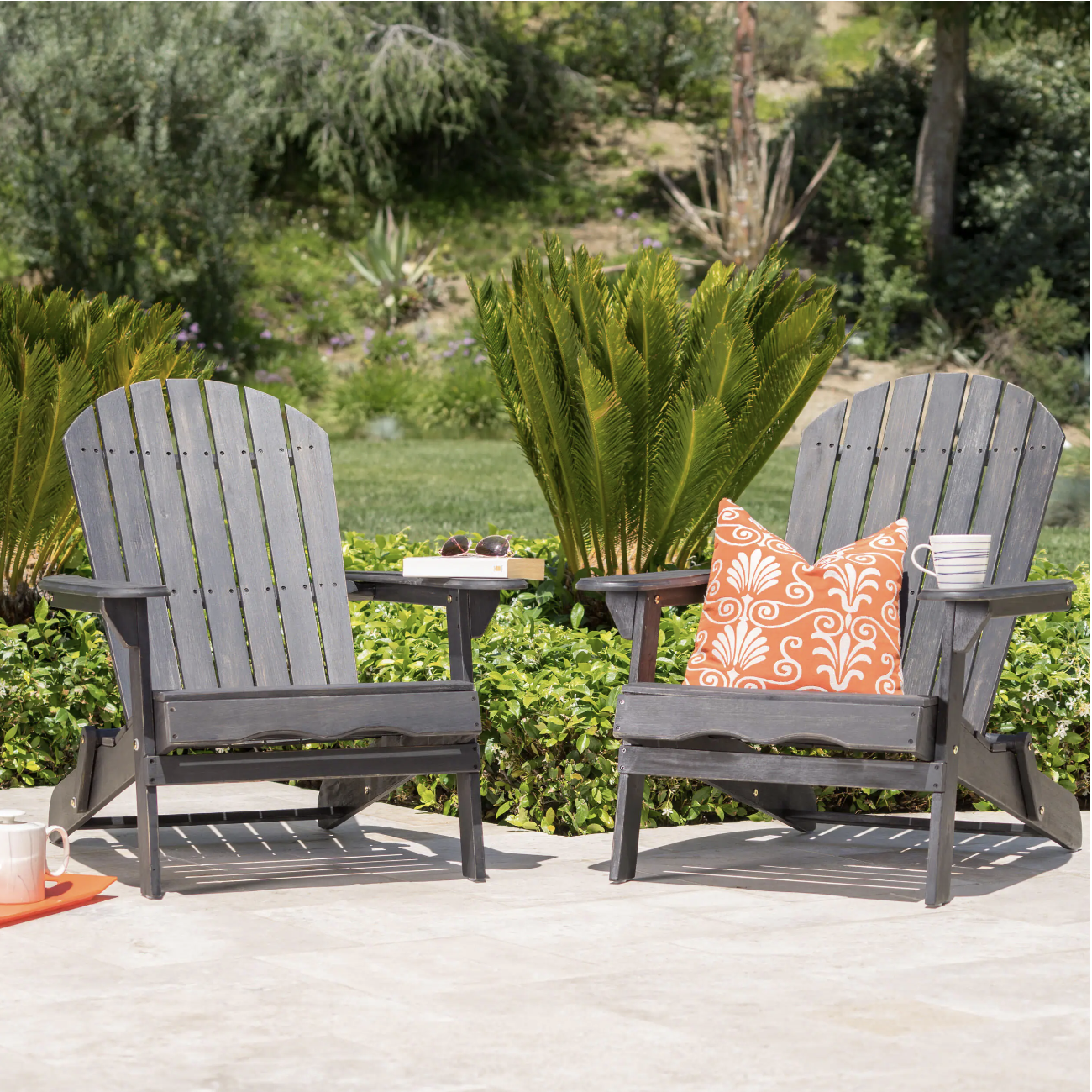 Noble House Obadiah Dark gray Folding Wood Adirondack Chair (2-Pack)