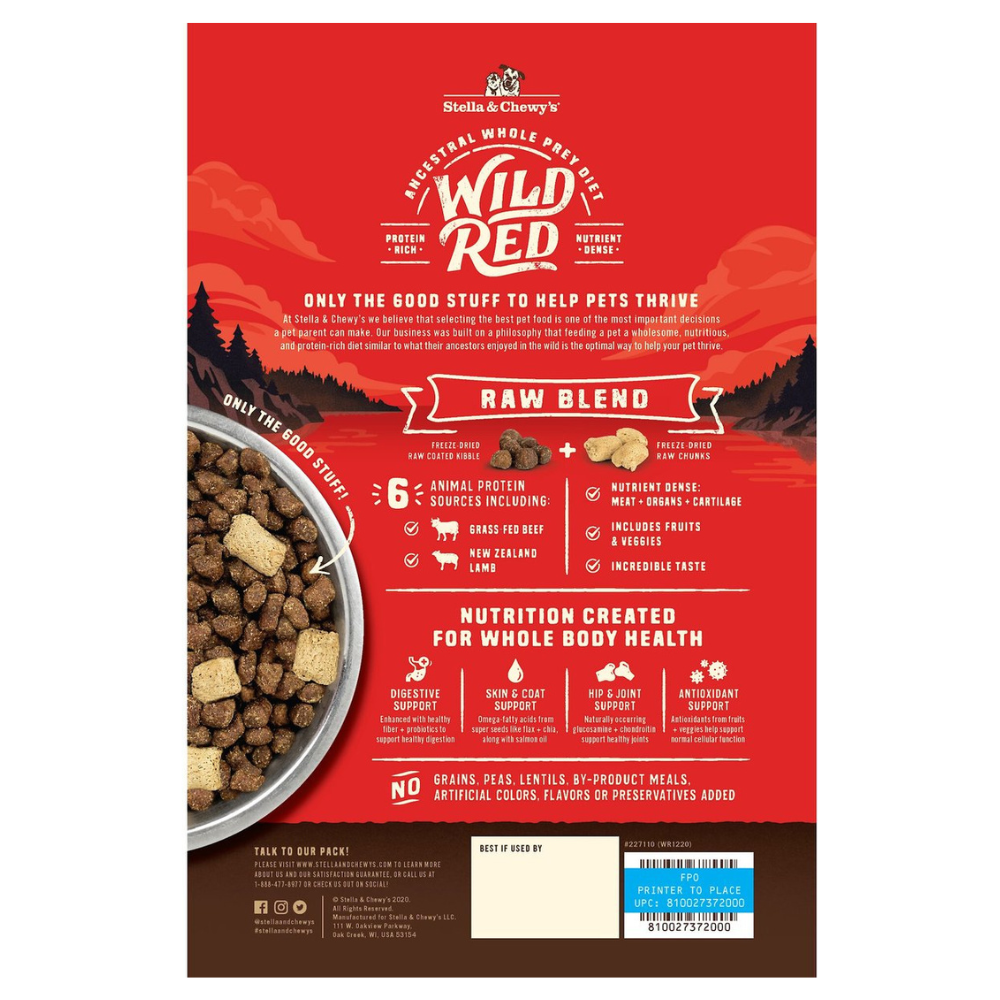 Stella & Chewy-s Wild Red Raw Blend Kibble Grain-Free Red Meat Recipe Dry Dog Food