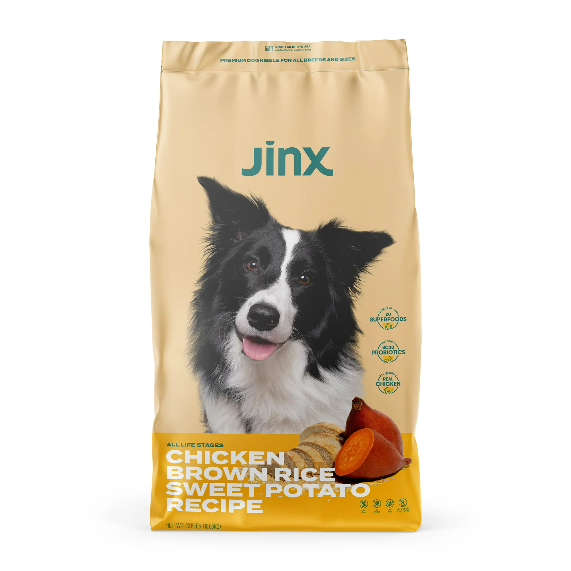 Jinx Chicken. Brown Rice & Sweet Potato Dry Dog Food. 23.5 lb. Bag