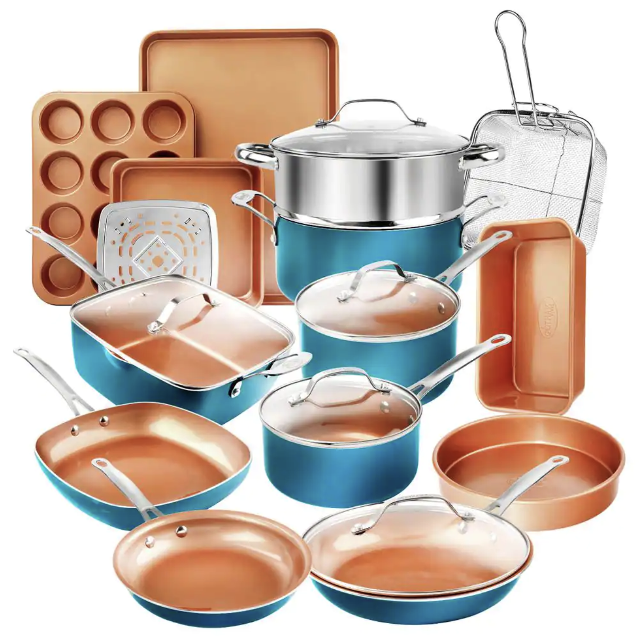 Gotham Steel 20-Piece Aluminum Ti-Ceramic Nonstick Cookware and Bakeware Set in Blue