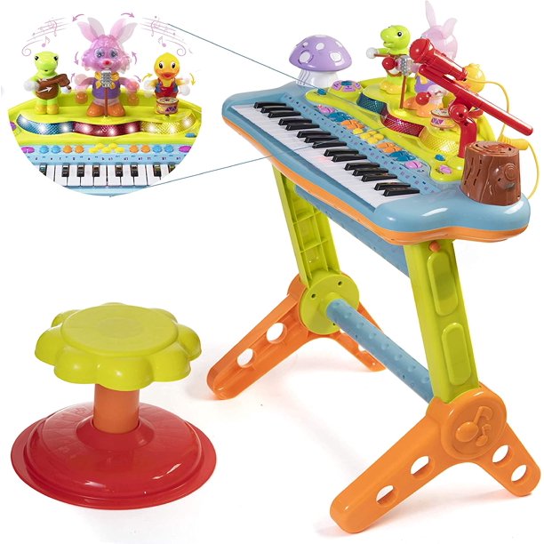 Prextex Kids Toy Piano Set with Real Working Microphone and Record. Playback. Synthesizer and Stool