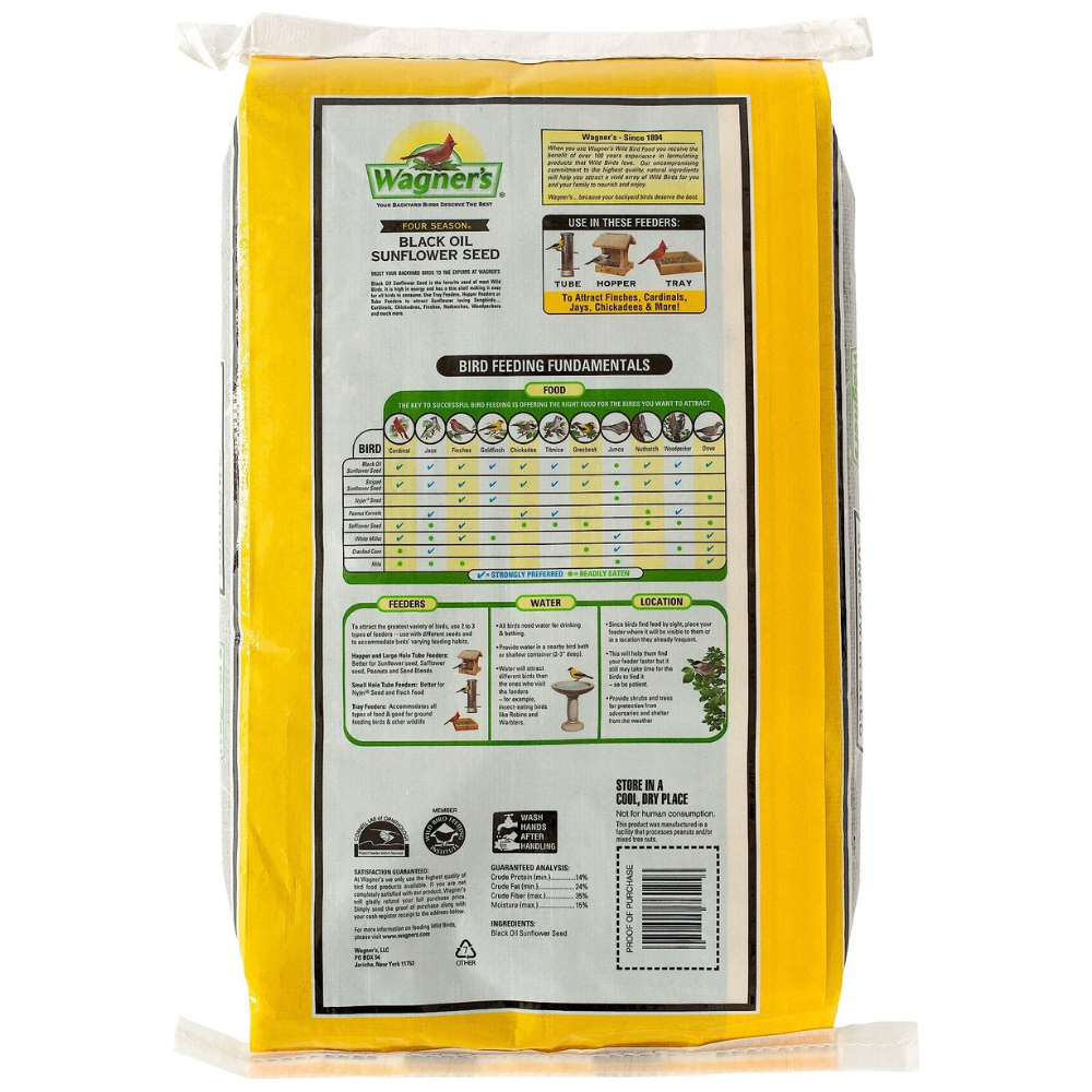 Wagner-s Four Season 100% Black Oil Sunflower Seed Wild Bird Food. 20-lb bag. Bundle of 2