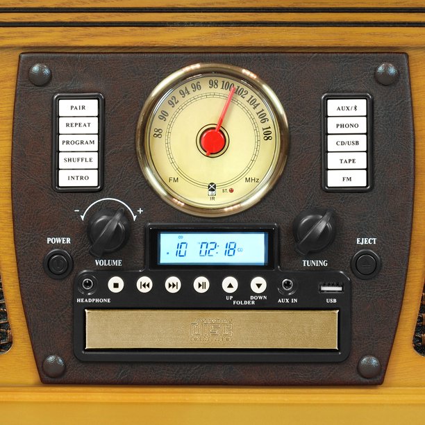 Victrola Navigator 8-in-1 Classic Bluetooth Record Player With USB Encoding And 3-Speed Turntable (Oak)