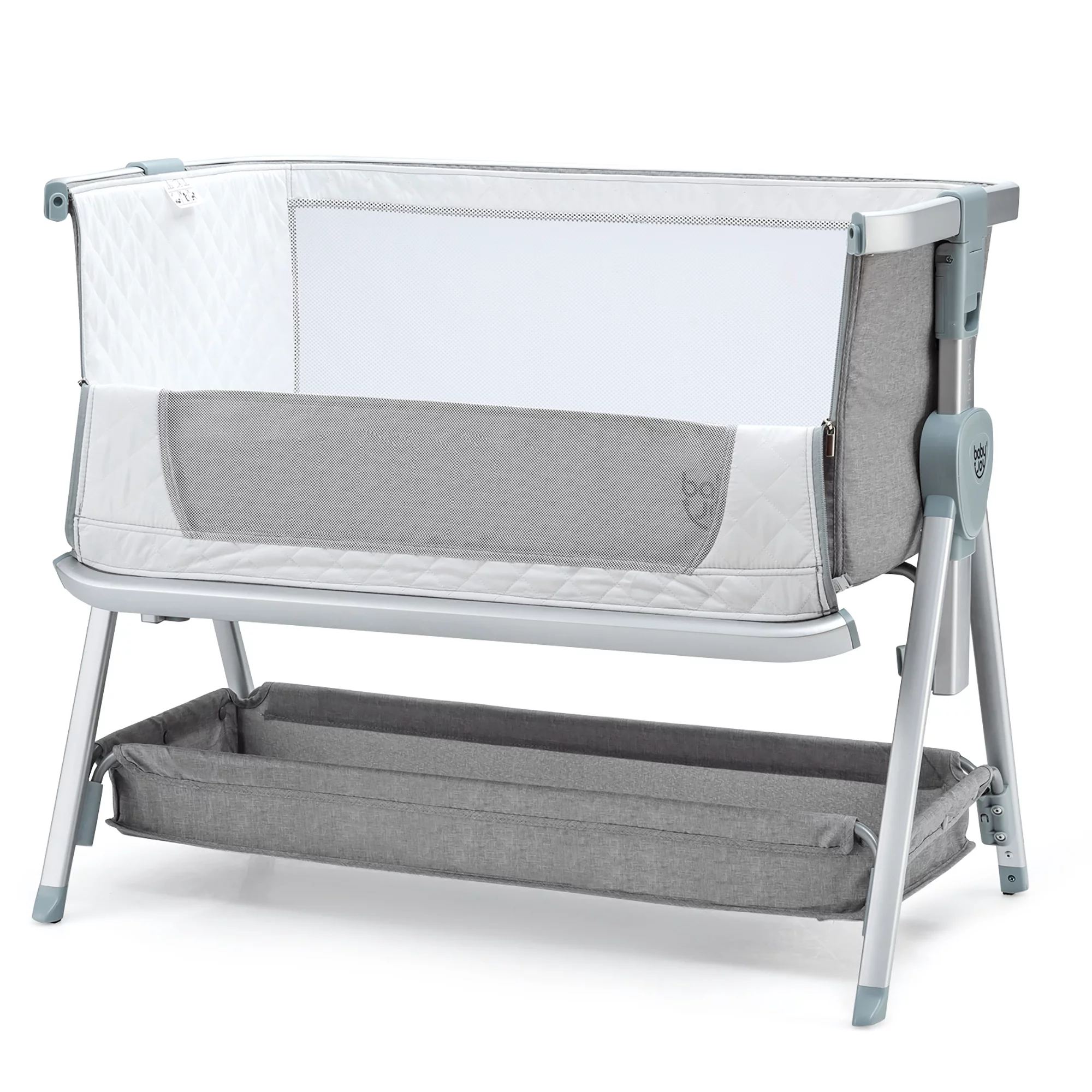 Costway Babyjoy Baby Bed Side Crib. Portable Adjustable Infant Travel Sleeper Bassinet. Light Grey