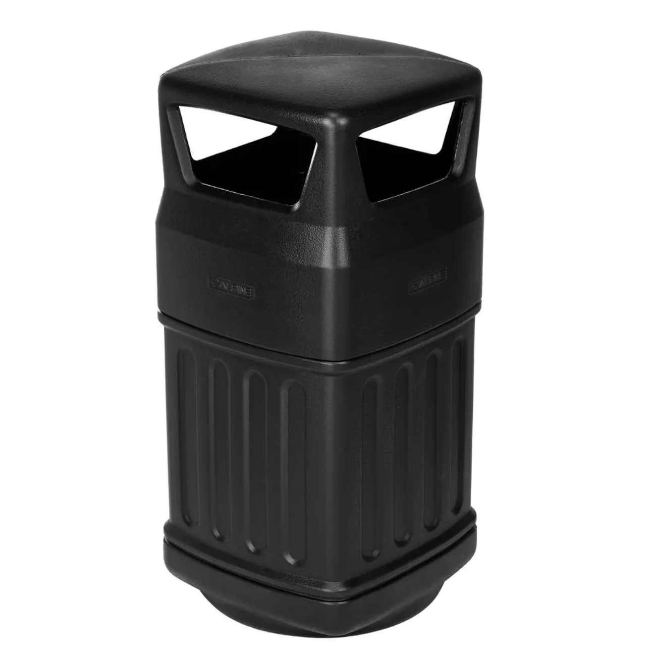 Alpine Industries 16 Gal. Black Indoor Outdoor Open Dome Top Commercial Trash Can with Dome Lid