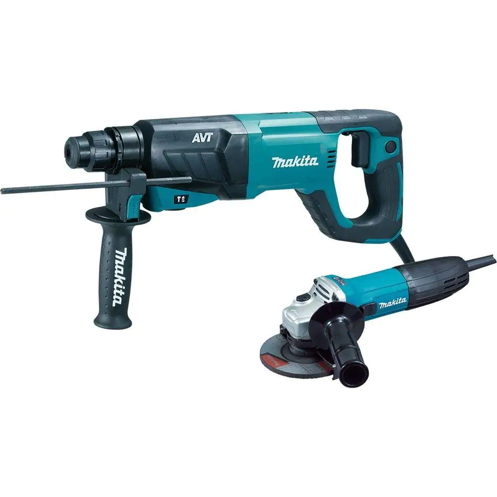 Makita 8 Amp 1 in. Corded SDS-Plus Concrete/Masonry AVT Rotary Hammer Drill With 4-1/2 in. Corded Angle Grinder With Hard Case