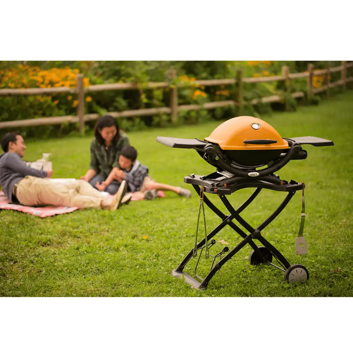 Weber Q 1200 1-Burner Portable Tabletop Propane Gas Grill in Orange with Built-In Thermometer