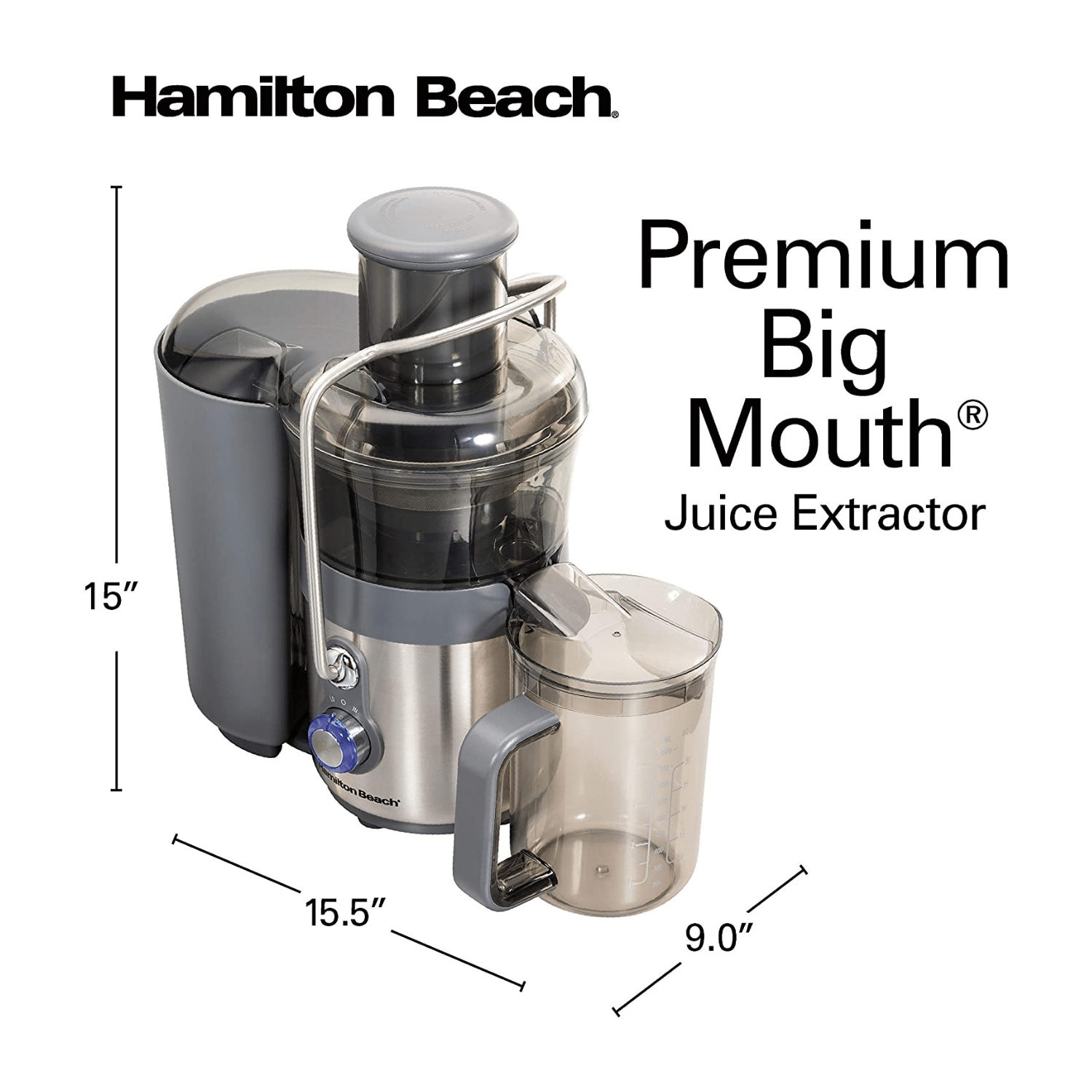 Hamilton Beach Big Mouth Premium Juice Extractor - 40 oz Pitcher. 2 Speeds. Silver