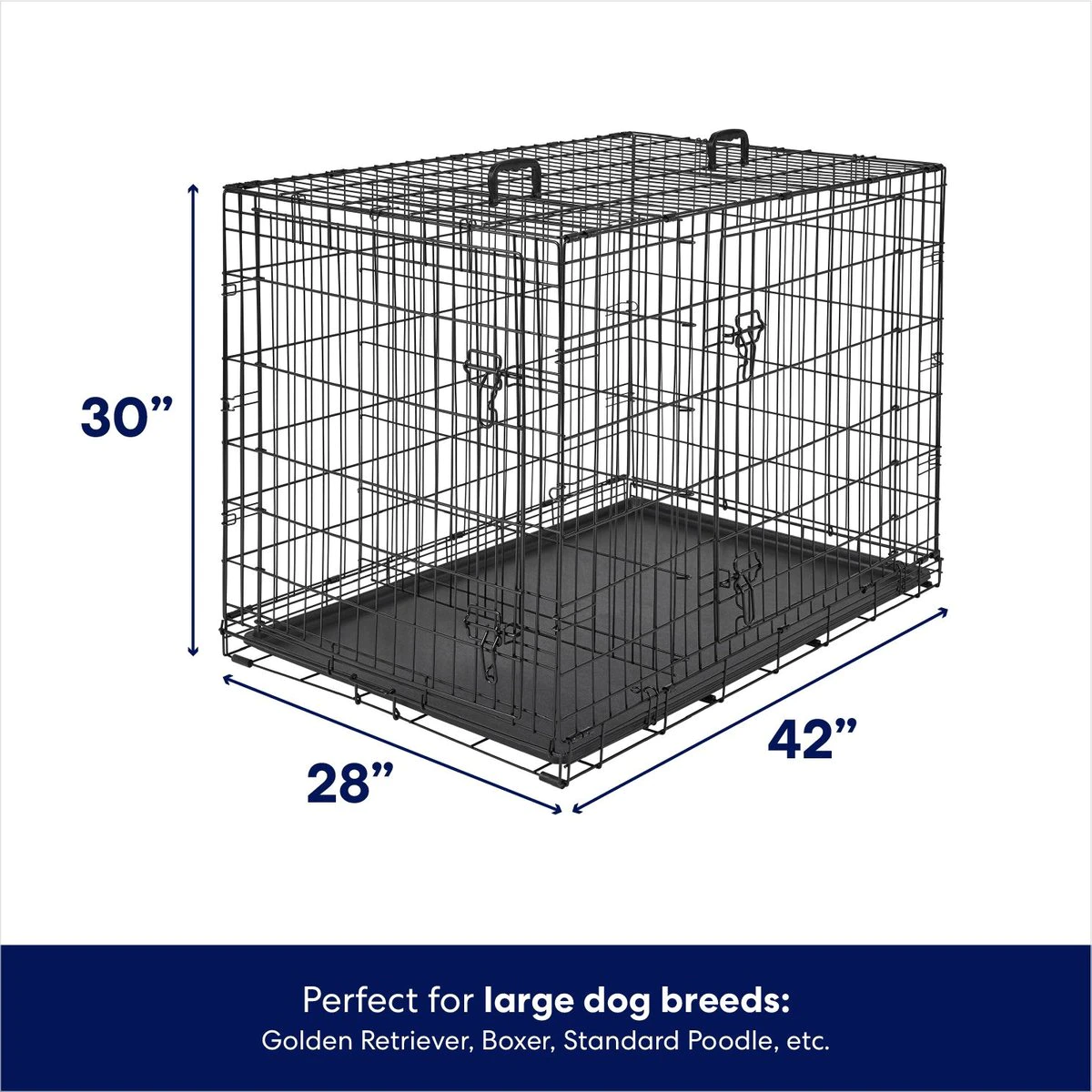 Frisco Fold & Carry Double Door Collapsible Wire Dog Crate. 42 x 28 x 30 Inches