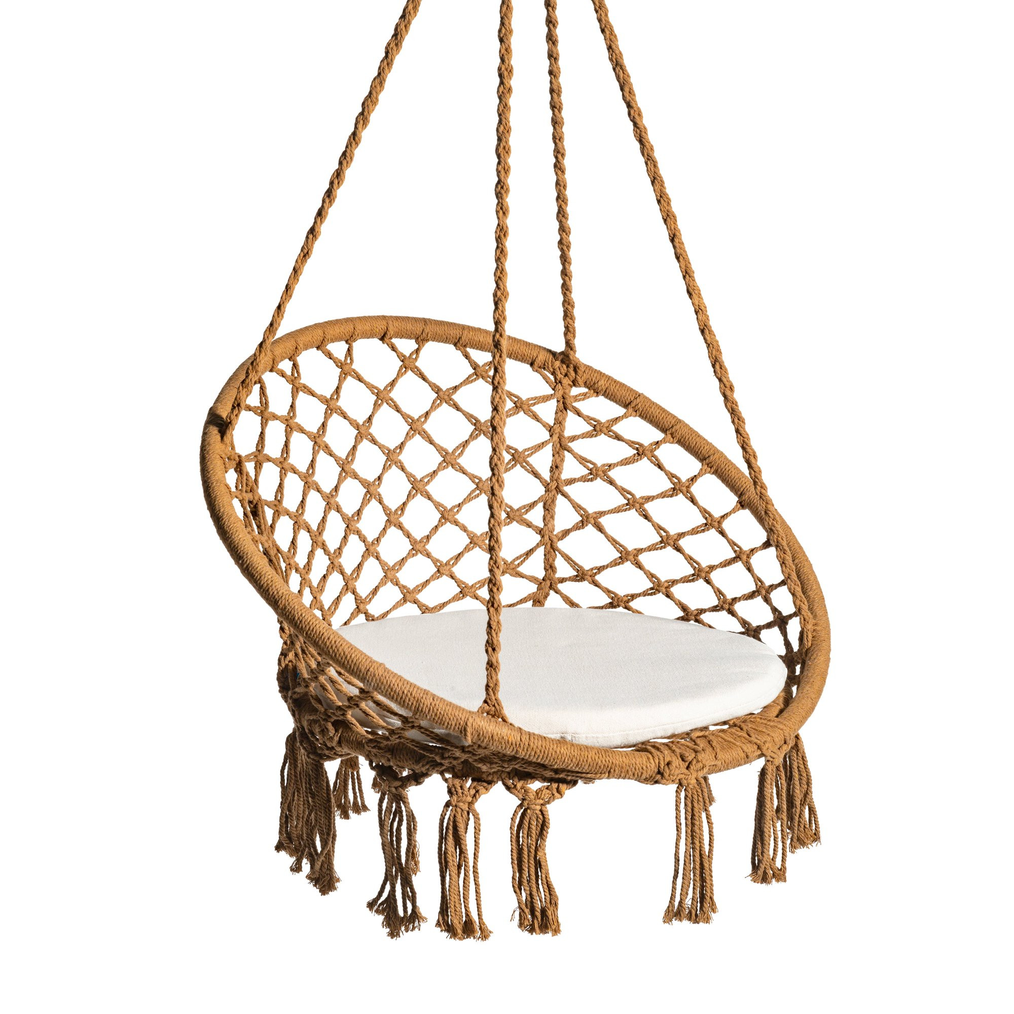 Bliss Hammocks Brown 31.5″ Wide Macram  Swing Chair. Eco-Friendly Cotton & Bohemian Style Design