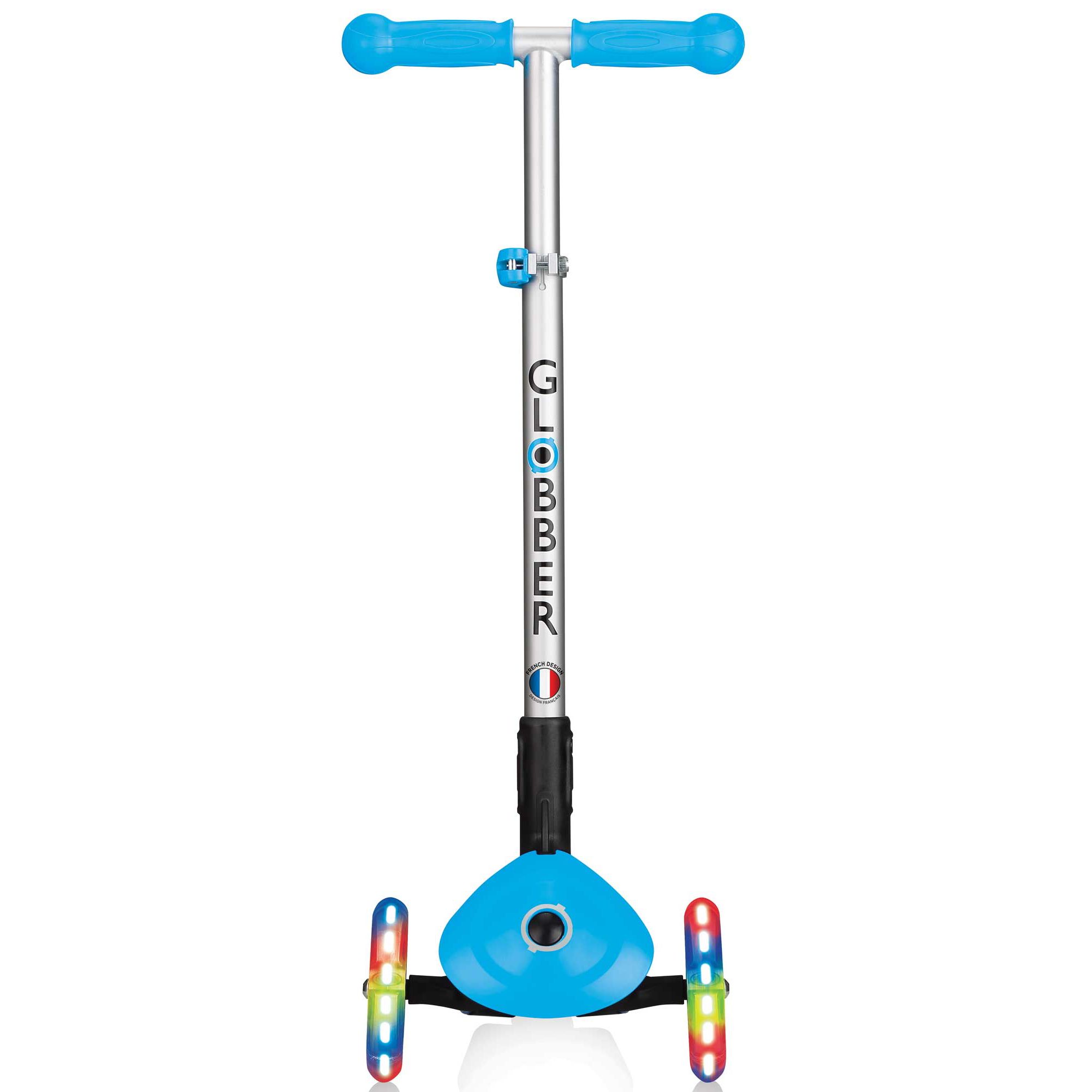 Globber Primo Foldable Light Up Scooter. Sky Blue