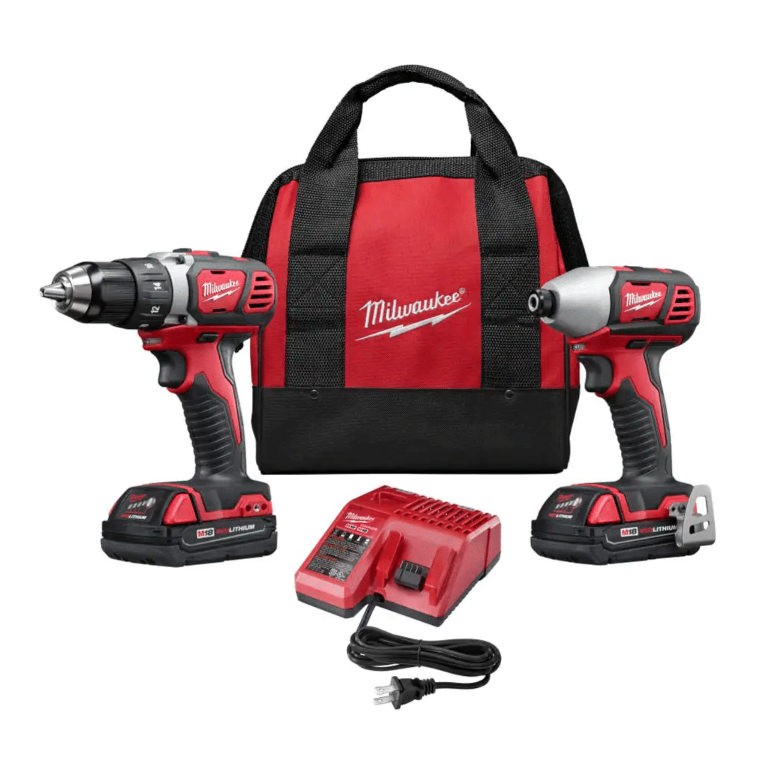 Milwaukee M18 18V Lithium-Ion Cordless Drill Driver/Impact Driver Combo Kit (2-Tool) w/ 2×1.5Ah Batteries. Charger Tool Bag (2691-22)