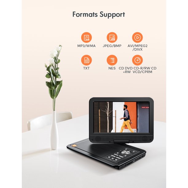 Apeman 2022 Upgrade 12.5″ Portable DVD Player with 10.5″ HD Swivel Screen. 6 Hour Rechargeable Battery