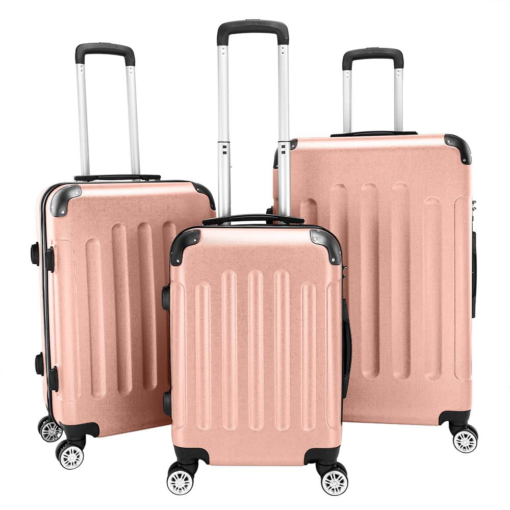 Zimtown Hardside Lightweight Spinner Rose Gold 3 Piece Luggage Set With TSA Lock. Rose Gold