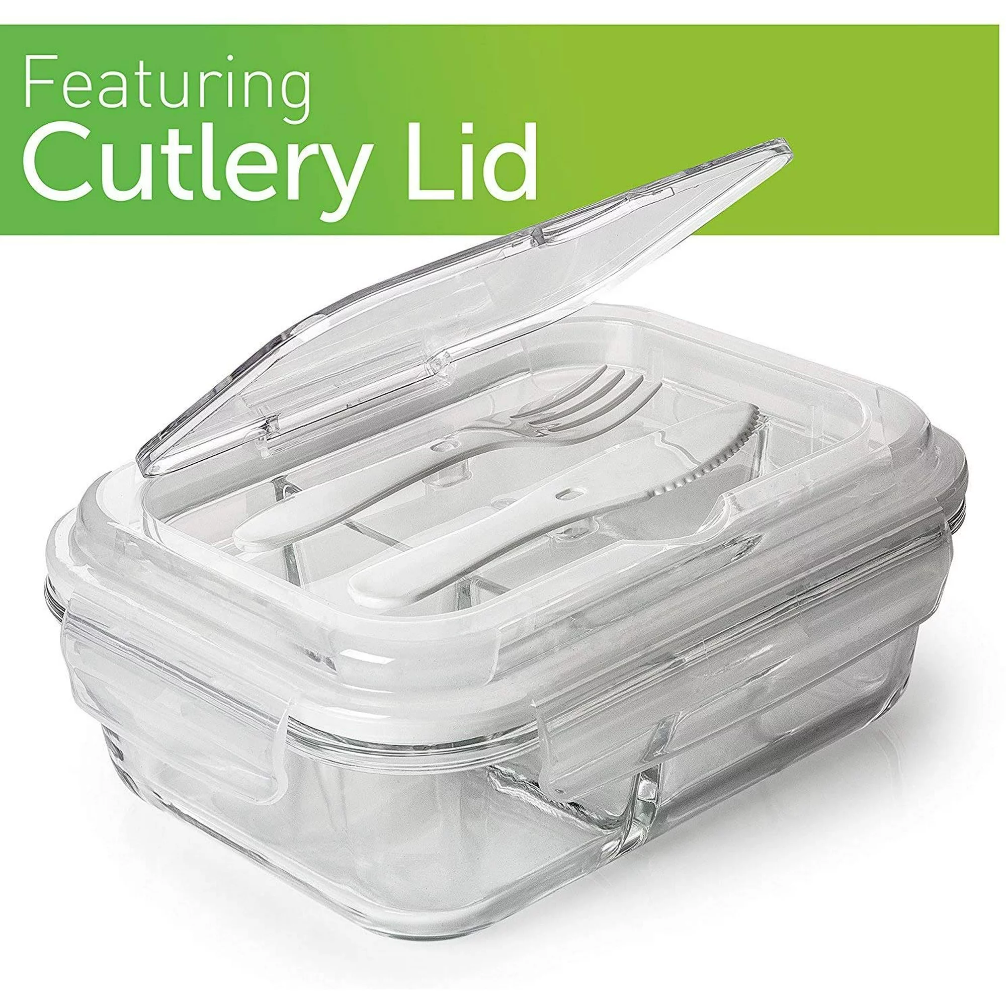 Prep Naturals Glass Meal Prep Containers 3 Compartment 3 Pack - Glass Food Storage Containers with Lids