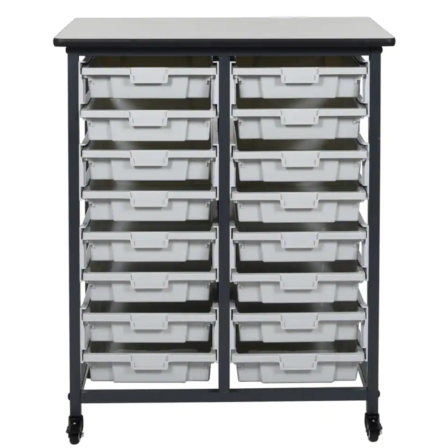 Luxor 37 in. x 30 in. Mobile Bin Storage Cart Double Row and Single Bin Plastic in Black Frame