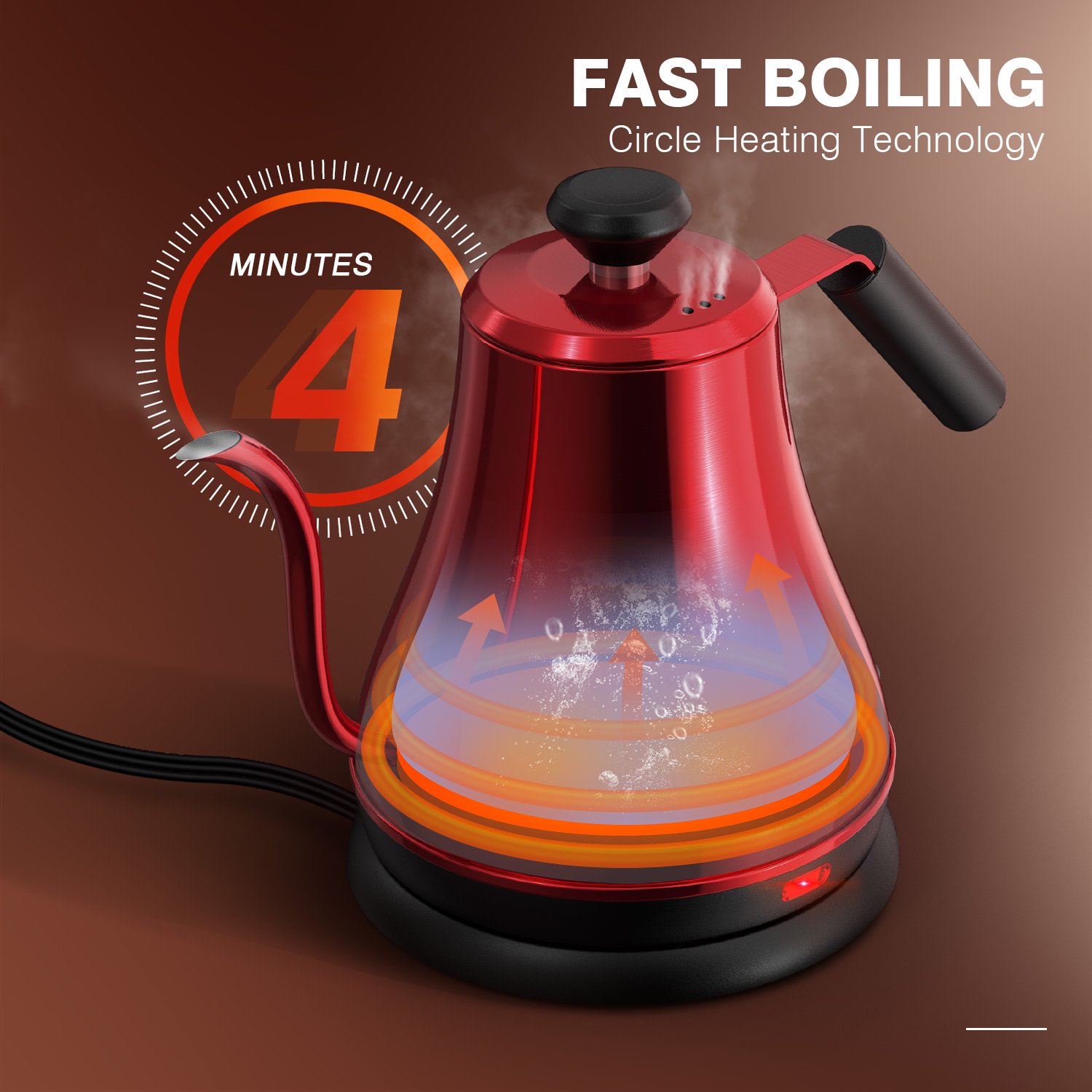 HadinEEon 0.8L BPA-Free Electric Gooseneck Kettle. Red