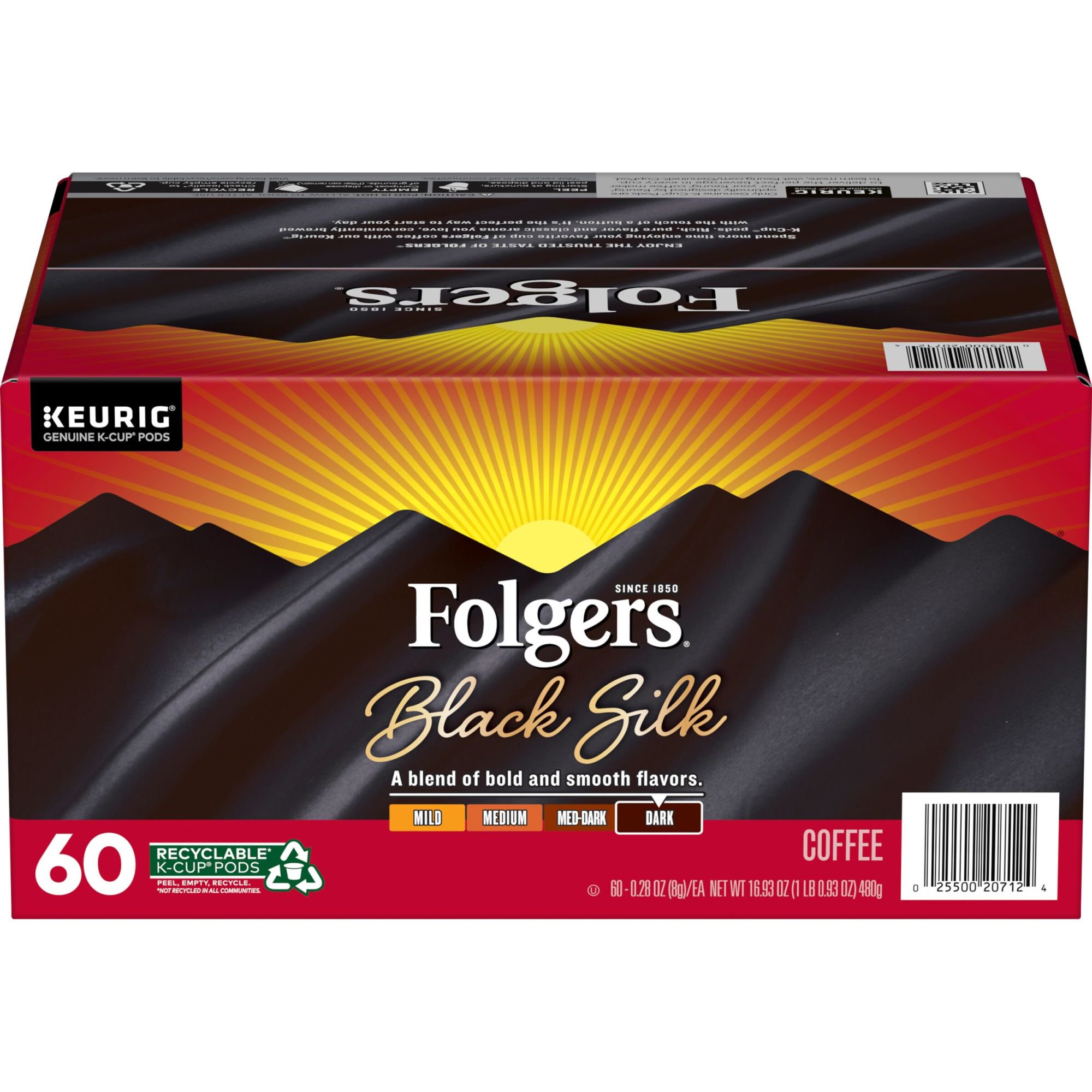 Folgers Black Silk Dark Roast Coffee. 60 Keurig K-Cup Pods