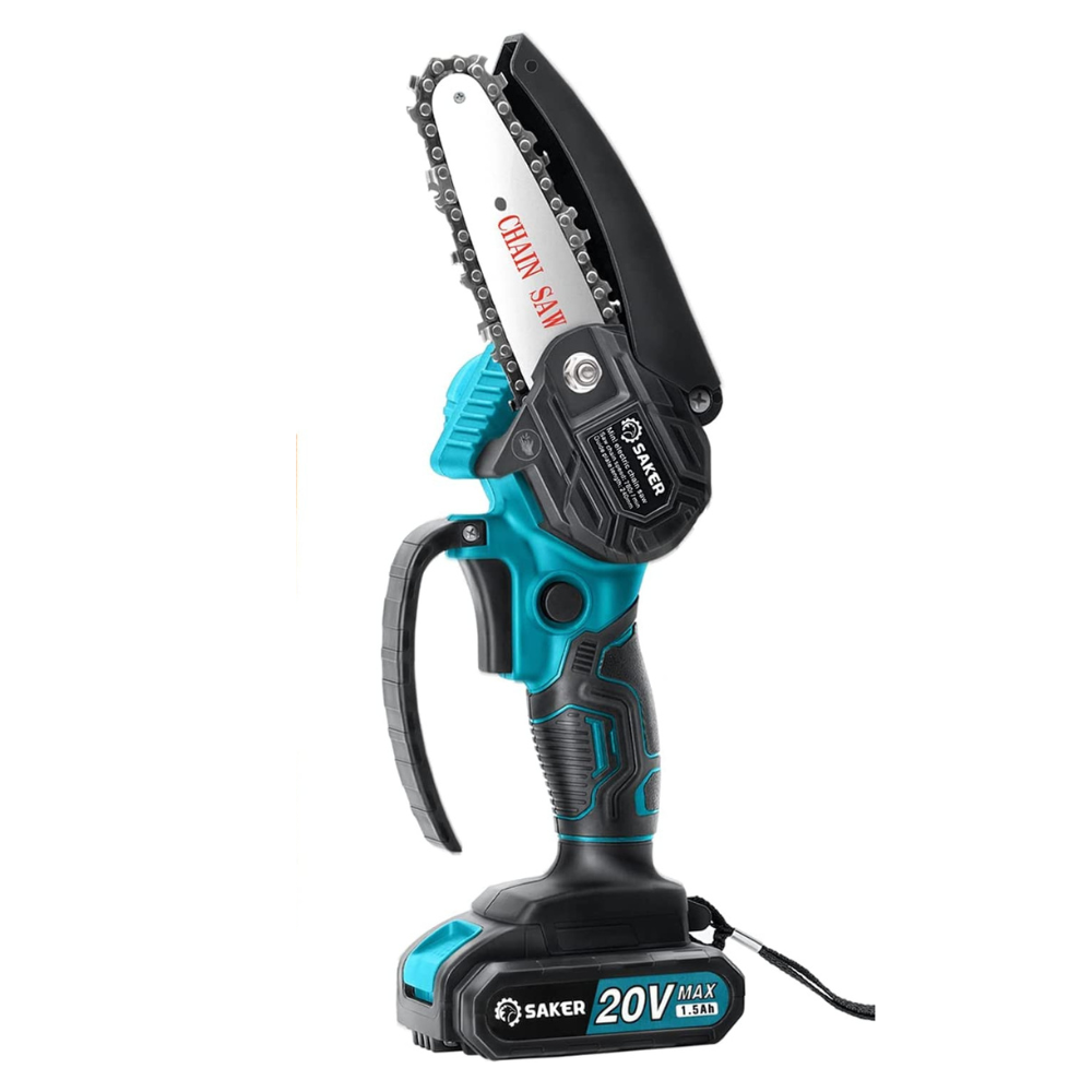 Saker 4-Inch Portable Electric Chainsaw. Cordless (Mini Chainsaw + 1 Battery)