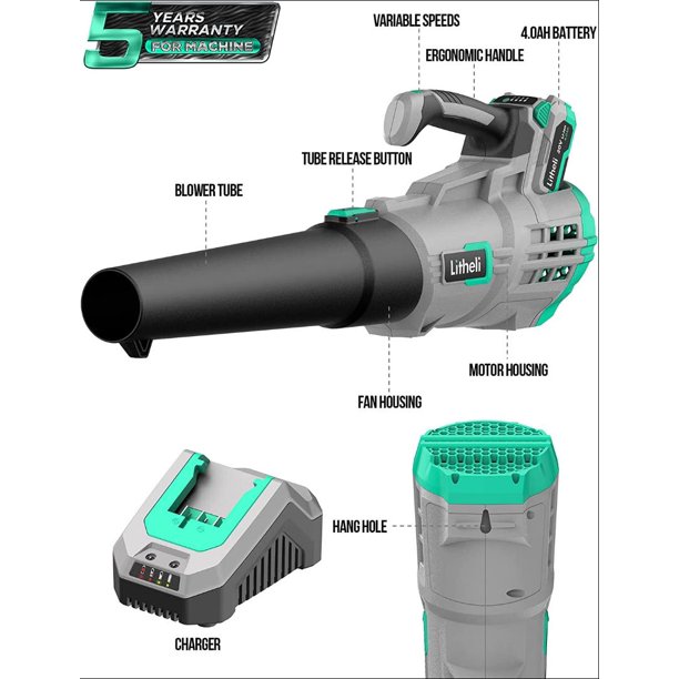 Litheli 20V Cordless Leaf Blower 350CFM 2-Speed Turbine Electric Blowing Leaf