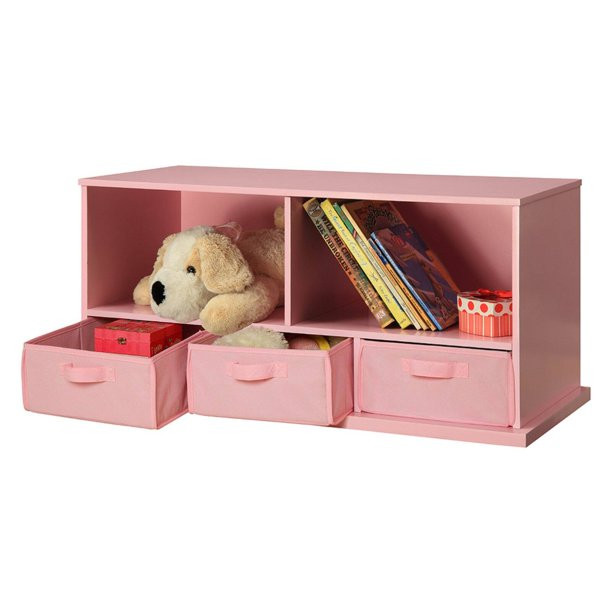 Badger Basket Children Wood and Fabric Storage Cube with 3 Baskets. Pink