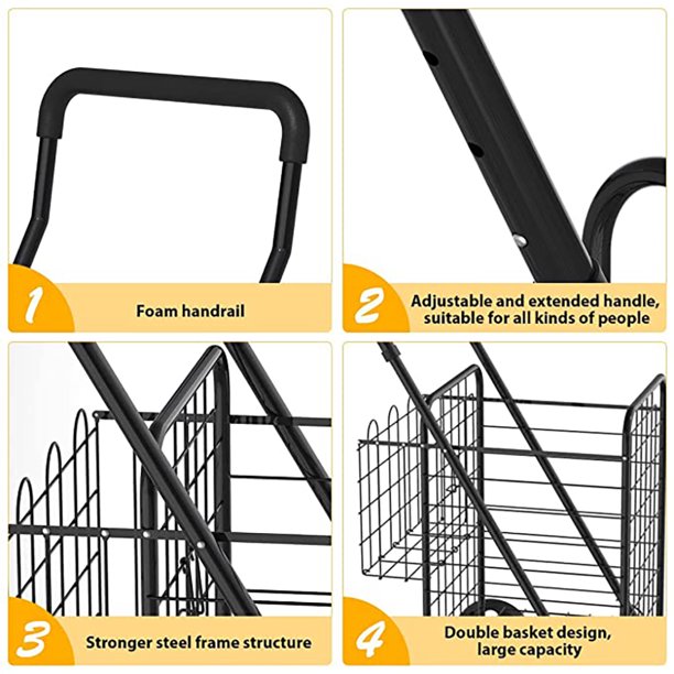 Siffler Shopping Cart with 360° Rolling Swivel Wheels. Medium-Black