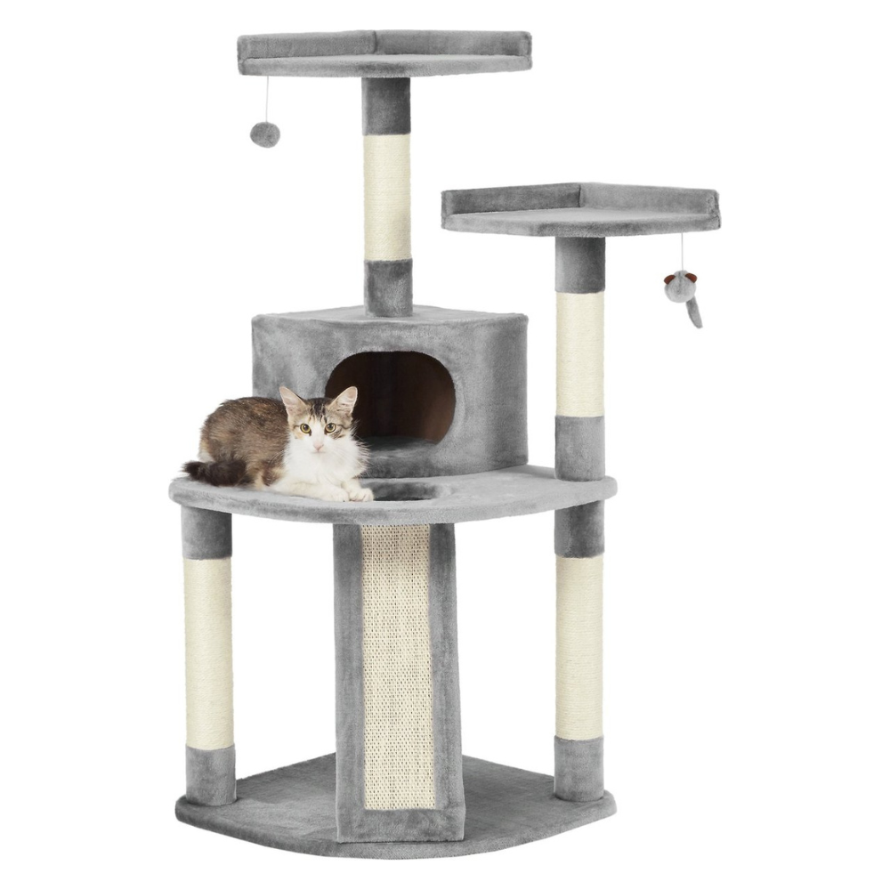 Frisco 48-in Faux Fur Cat Tree & Condo. Gray