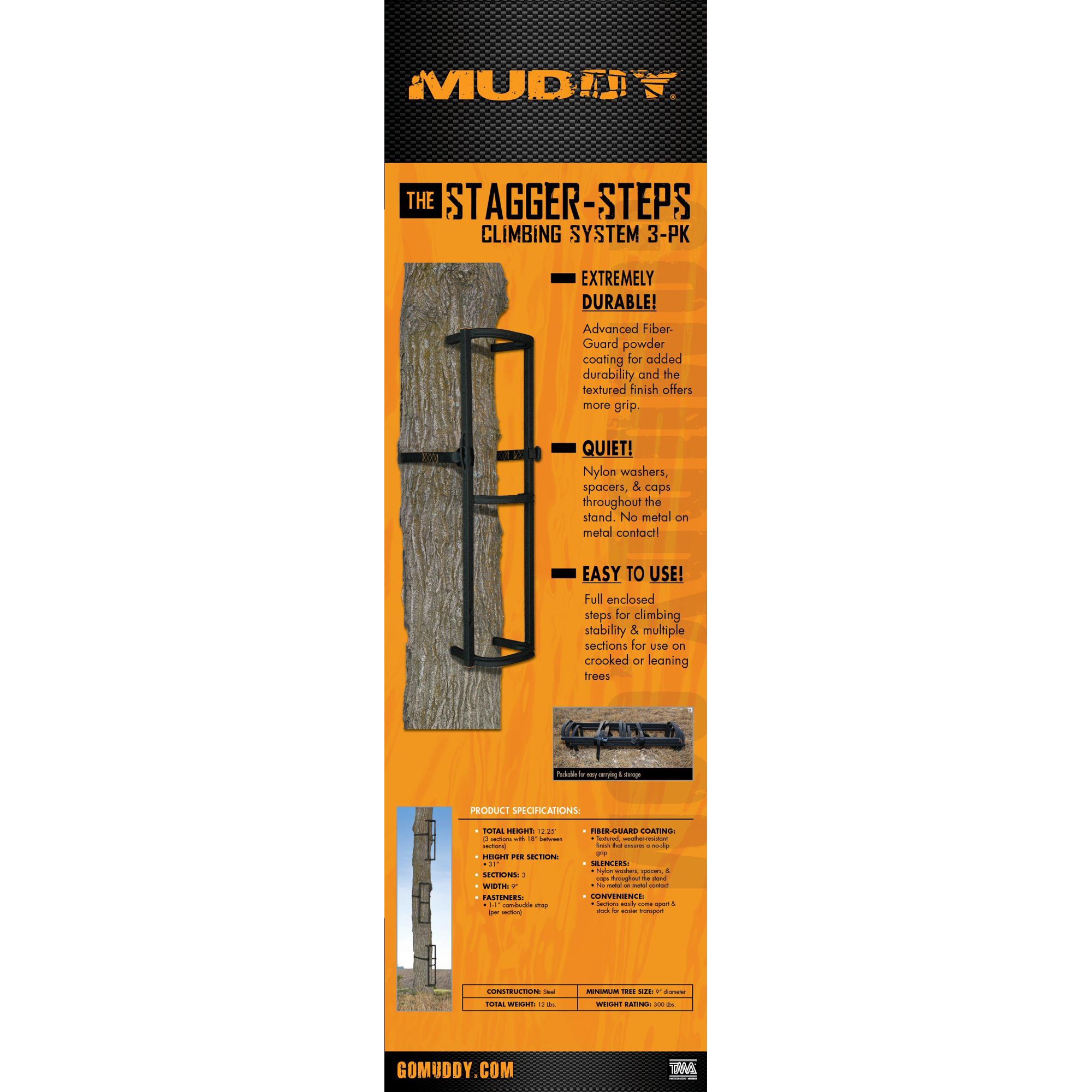 Muddy Stagger-Step Steel Treestand Steps. 3 Sections. 31″ Per Section