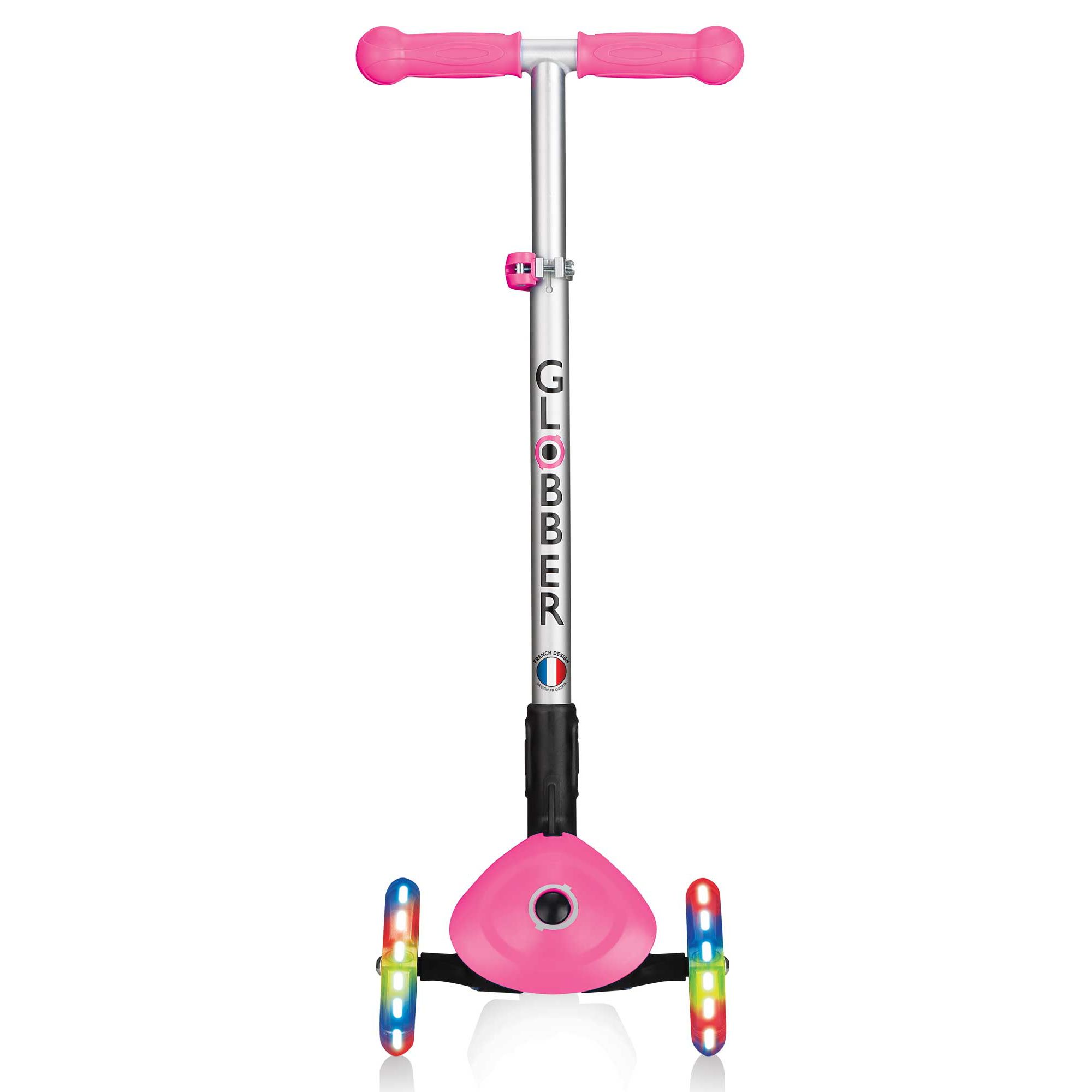 Globber Primo Foldable Light Up Scooter. Deep Pink