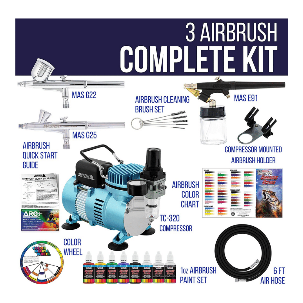 Master Airbrush Cool Runner II Dual Fan Air Compressor Professional Airbrushing System Kit