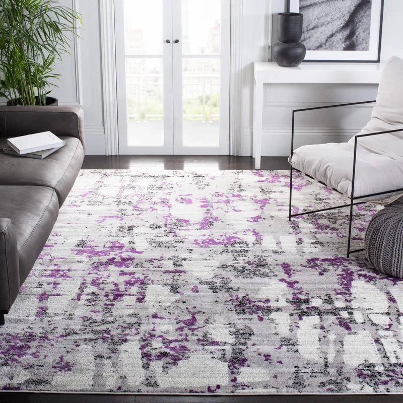 Wade Logan Jeter Machine Woven / Power Loomed Performance Gray/Purple Rug