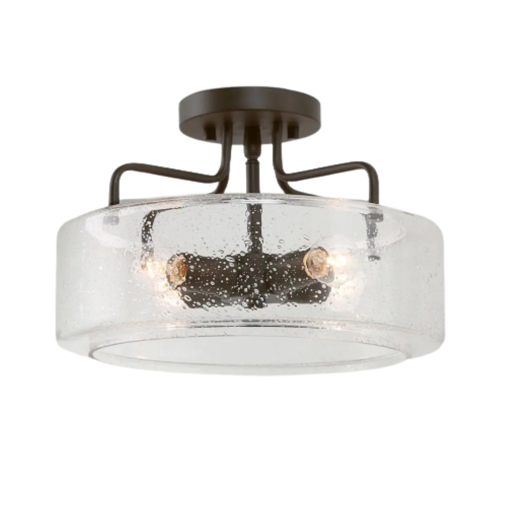 LNC Modern Oil Rubbed Bronze Drum 12 in. 4-Light Semi-Flush Mount Ceiling Light with Seeded Glass Shade
