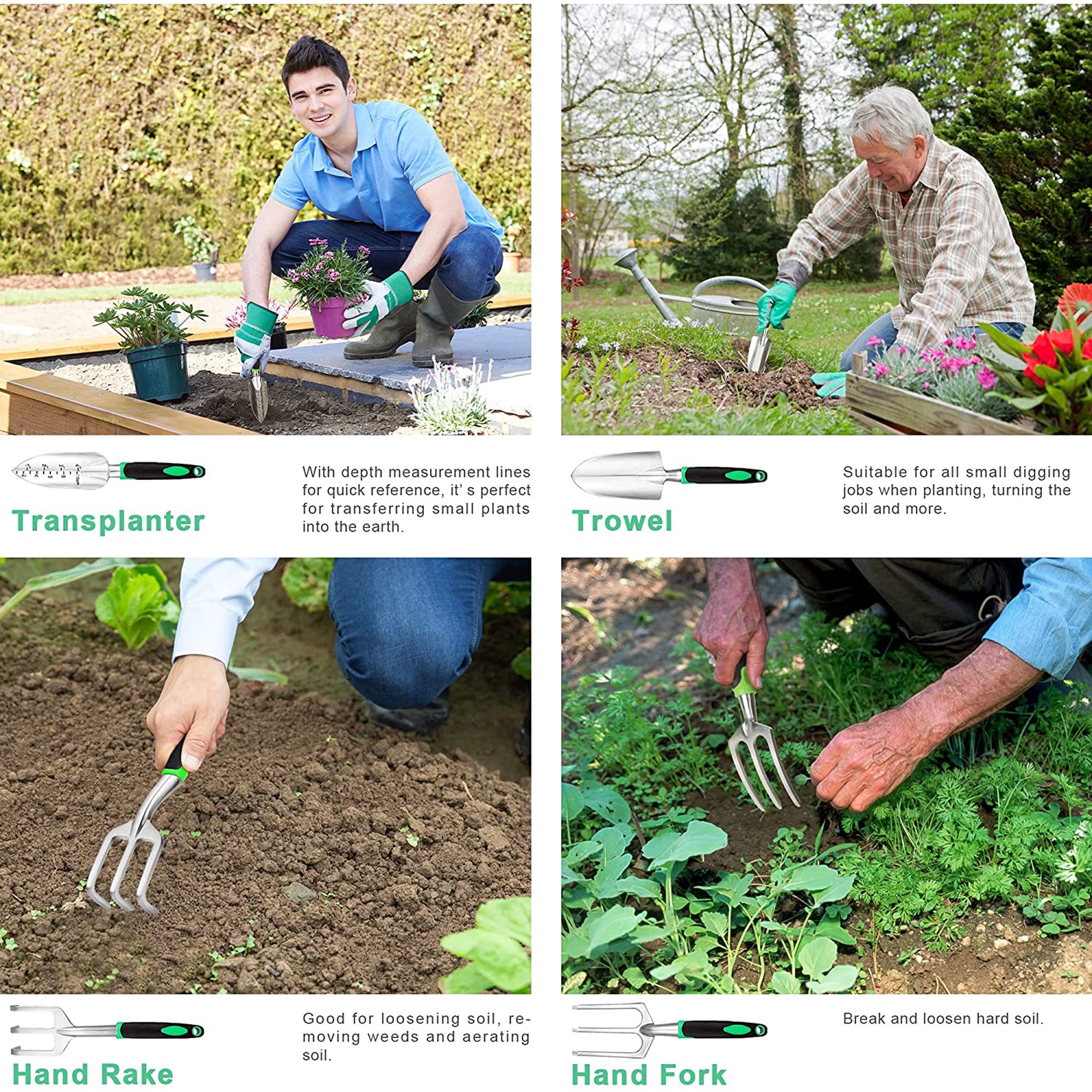 Fitfirst 30Pcs Heavy Duty Aviation Aluminum Gardening Tools. Ergonomic Handle Tools with Tote Organizer