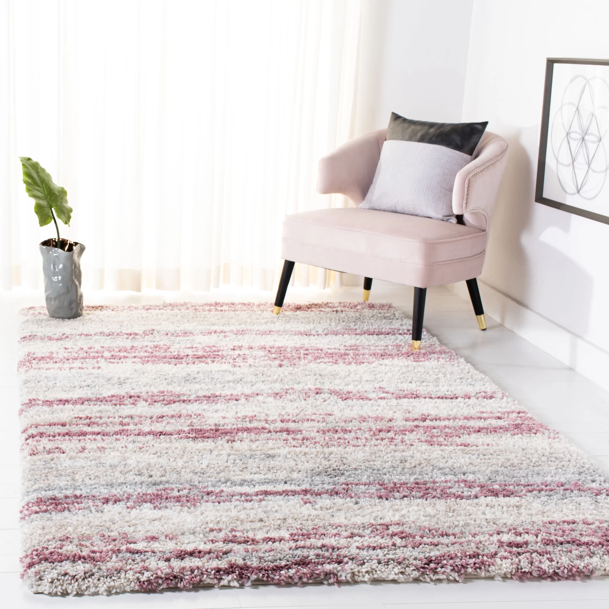Mercury Row Alexys Machine Woven/Power Loomed Performance Ivory/Pink Rug.  Rectangle 9′ x 12′