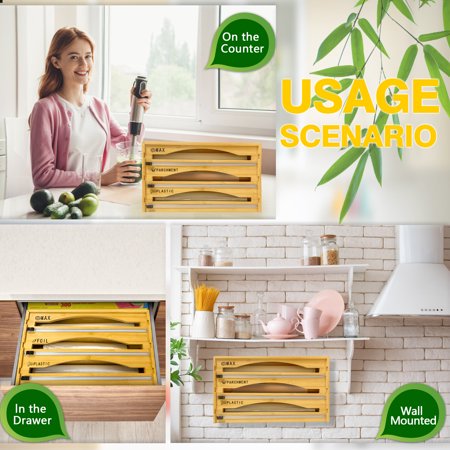 Riousery Kitchen Drawer Organizer Plastic Wrap & Foil & Wax Paper