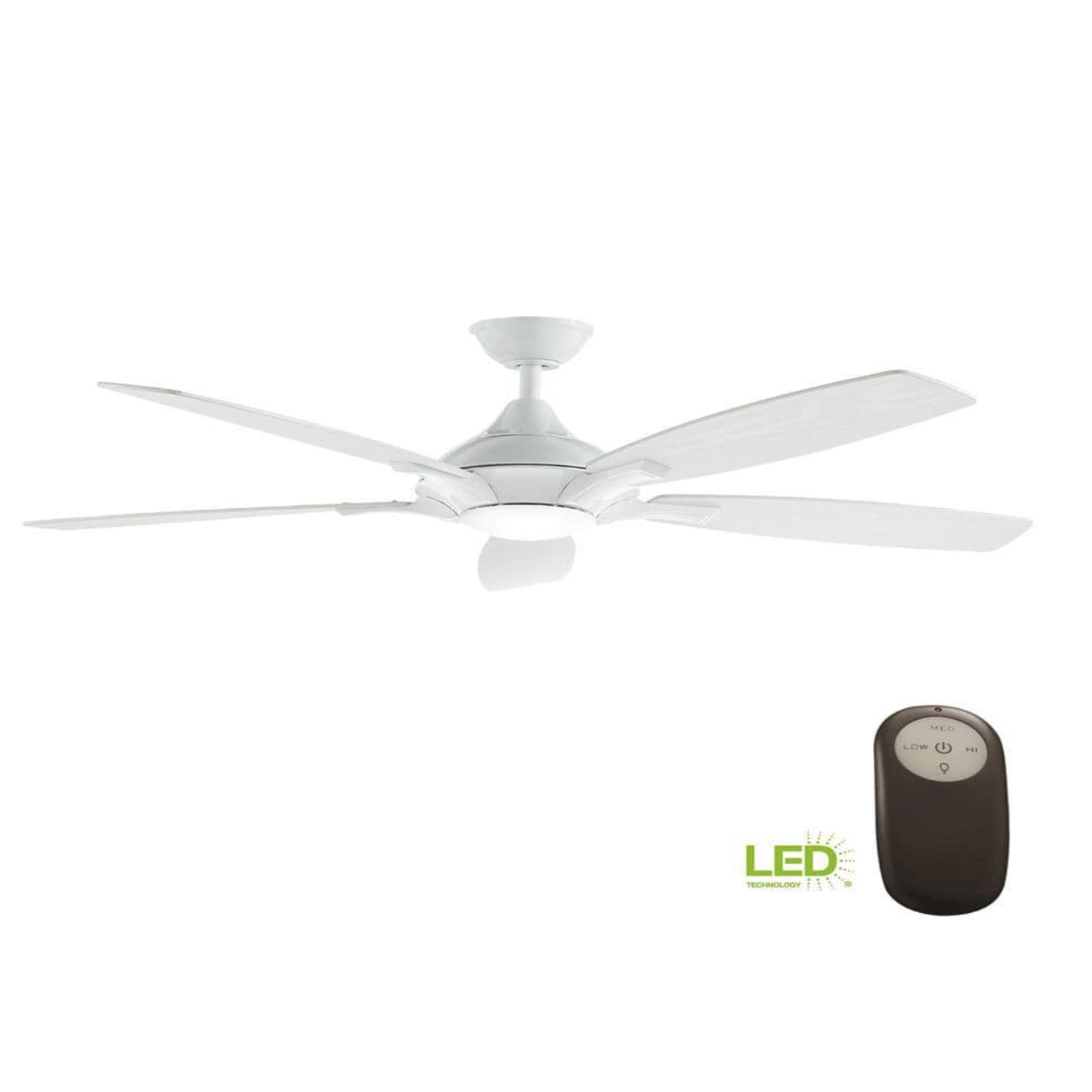 Home Decorators Collection Petersford 52 in. Integrated LED Indoor White Ceiling Fan with Light Kit and Remote Control