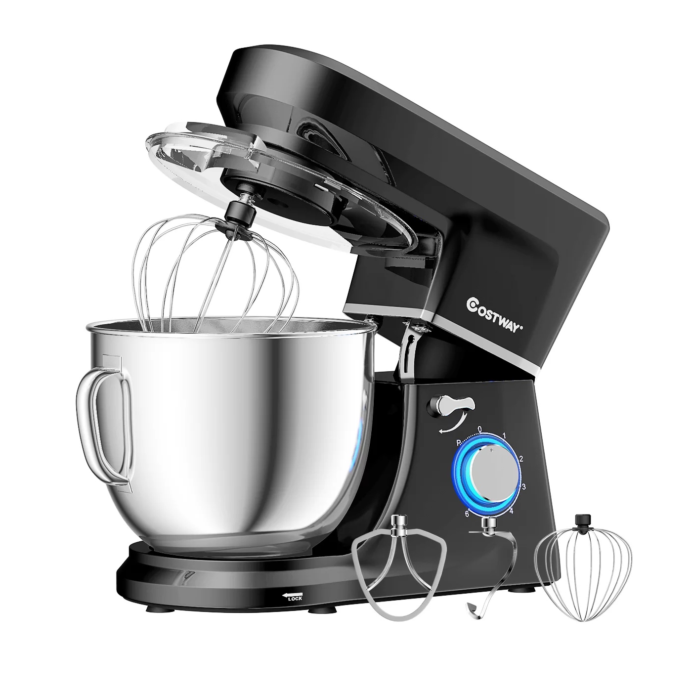 Costway Tilt-Head Stand Mixer 7.5 Qt 6 Speed 660W with Dough Hook. Whisk & Beater. Black