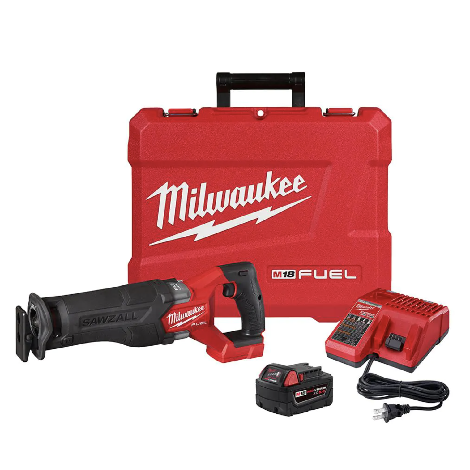 Milwaukee M18 FUEL 18V Lithium-Ion Brushless Cordless SAWZALL Reciprocating Saw Kit W/one 5.0 Ah Batteries. Charger & Case (2821-21)