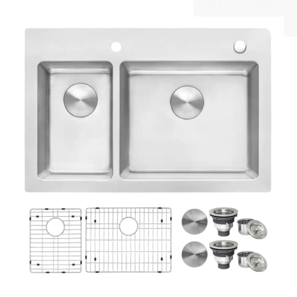Ruvati 33 in. Double Bowl Drop-in 16-Gauge Stainless Steel Kitchen Sink 30/70