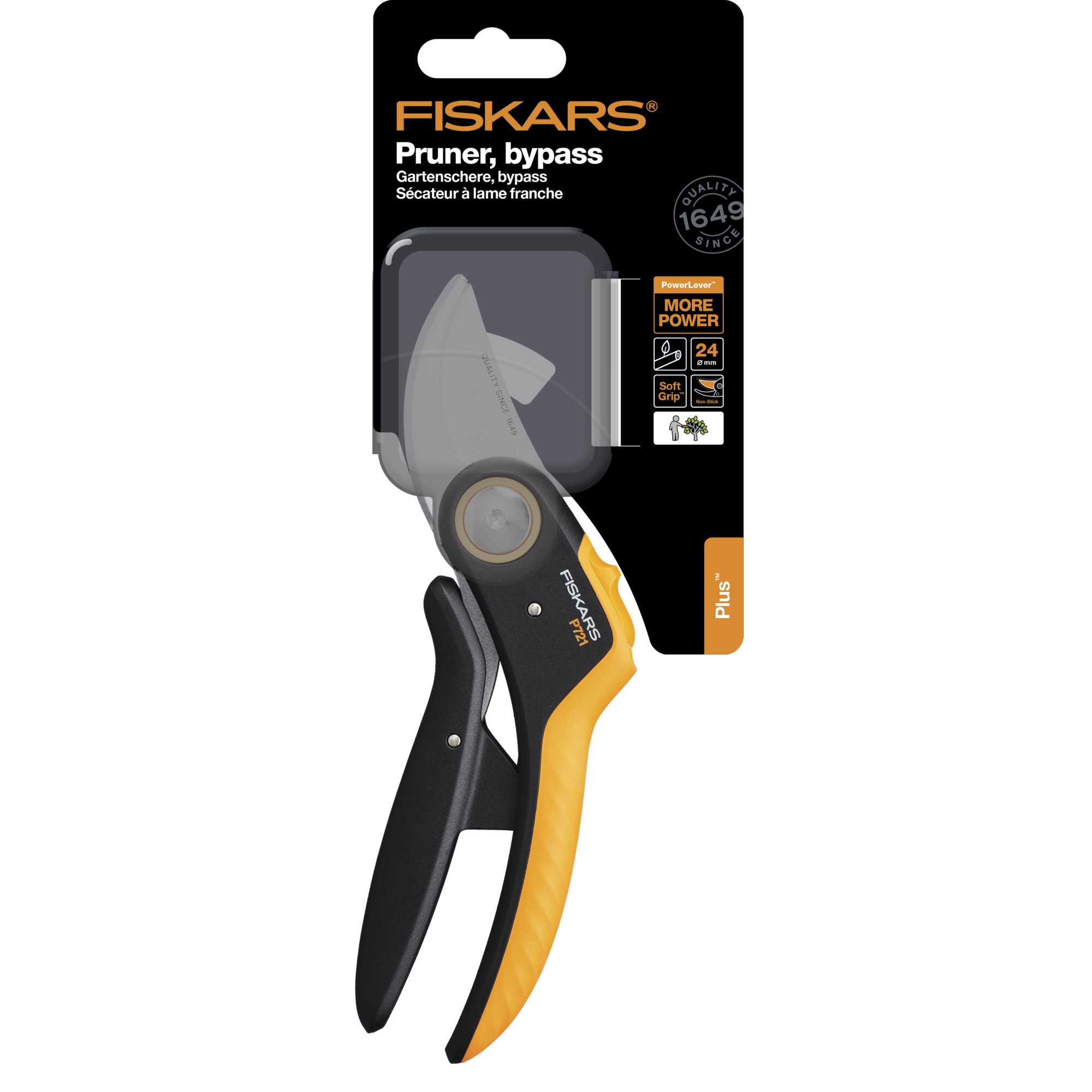 Fiskars P721 Plus Pwer-Lever Bypass Pruner. Steel Blade and Softgrip Handle