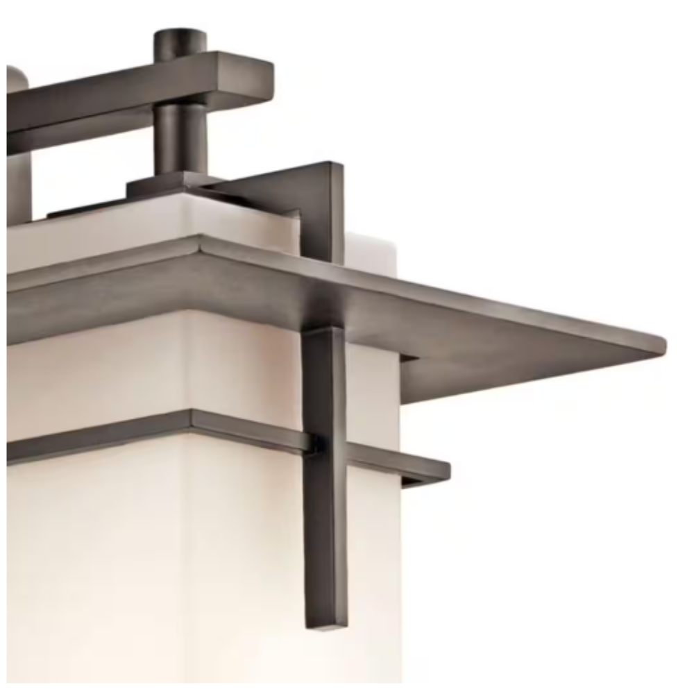 Kichler Caterham 14.75 in. 1-Light Olde Bronze Outdoor Light Wall Sconce with Satin Etched Cased Opal Glass (1-Pack)