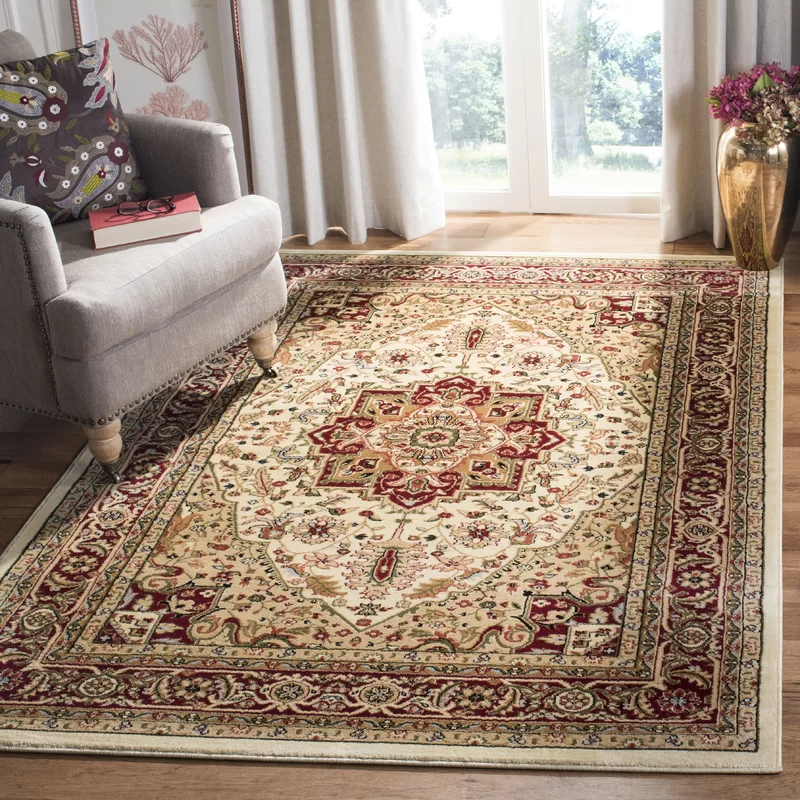 Charlton Home Klose Machine Woven / Power Loomed Performance Ivory/Red Rug
