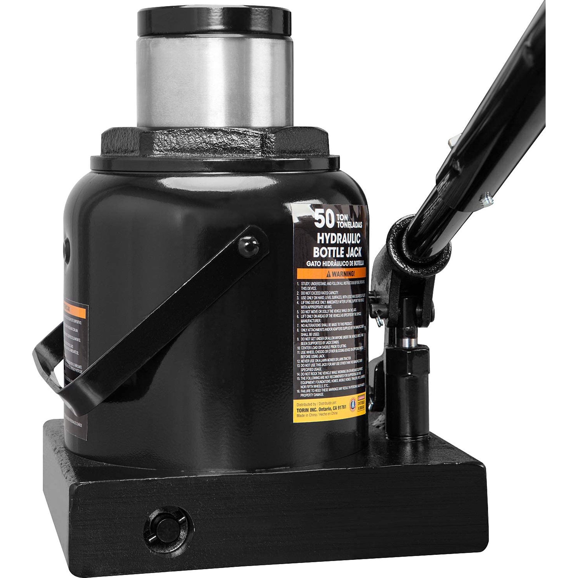 Torin Jacks DT95007B Hydraulic Stubby Low Profile Welded Bottle Jack. 50 Ton (100.000 lb) Capacity. Black