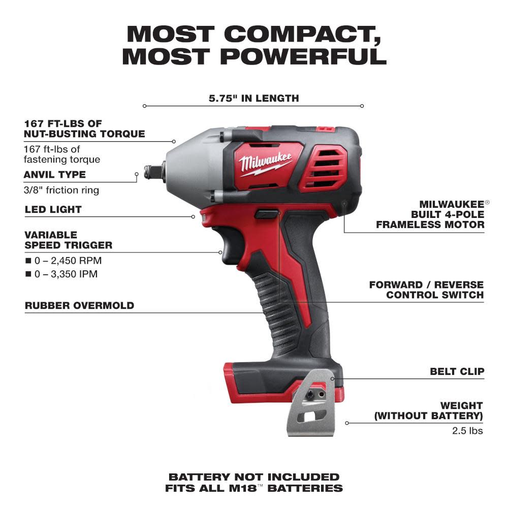 Milwaukee M18 3/8 In. Impact Wrench (Bare Tool)