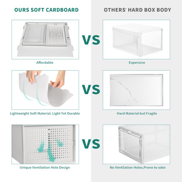 Yitahome 18Pcs Shoe Box Transparent Storage Stackable Sneaker Organizers Case. White-Large