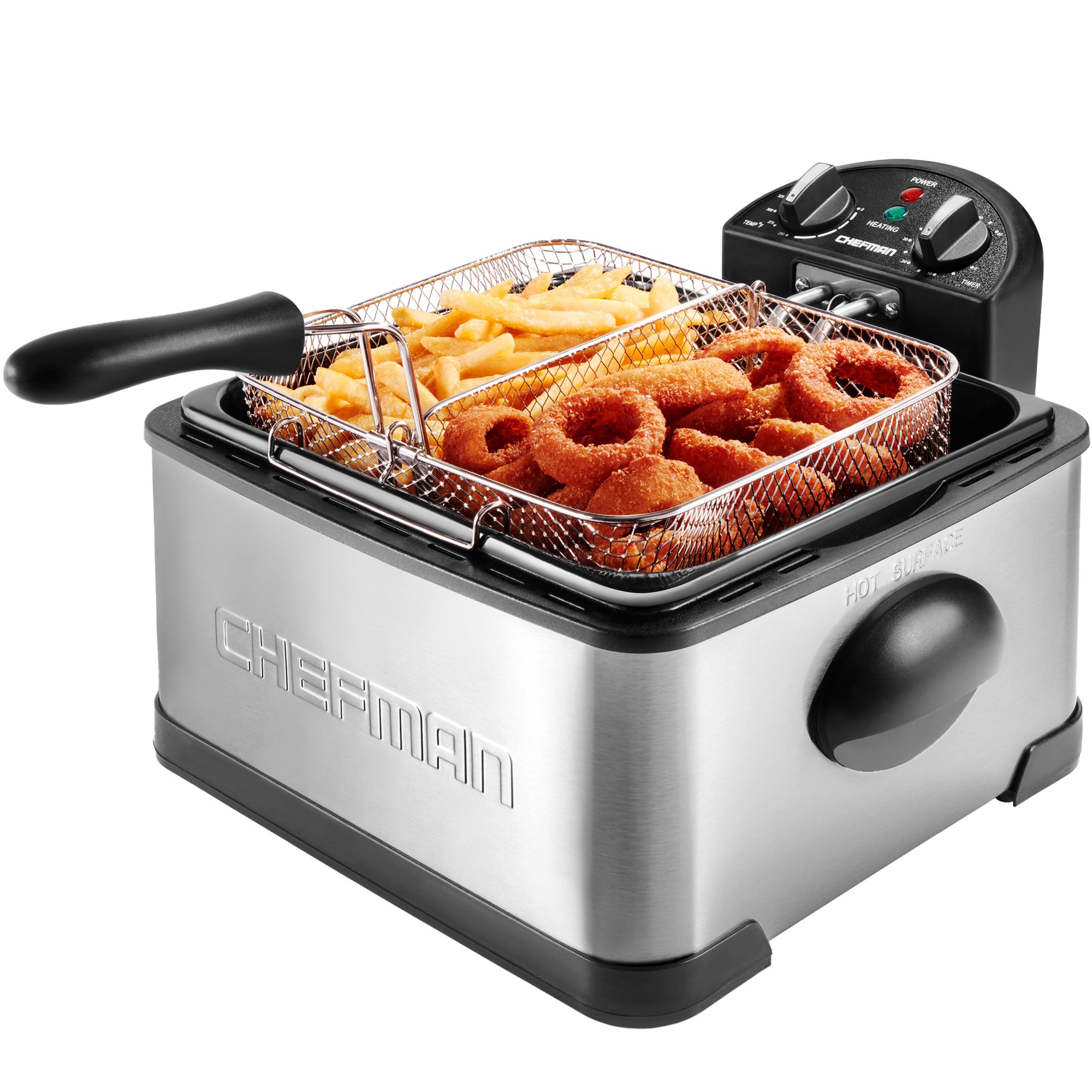 Chefman 4.5L Dual Cook Pro Deep Fryer. Adjustable Temp & Timer. Stainless Steel