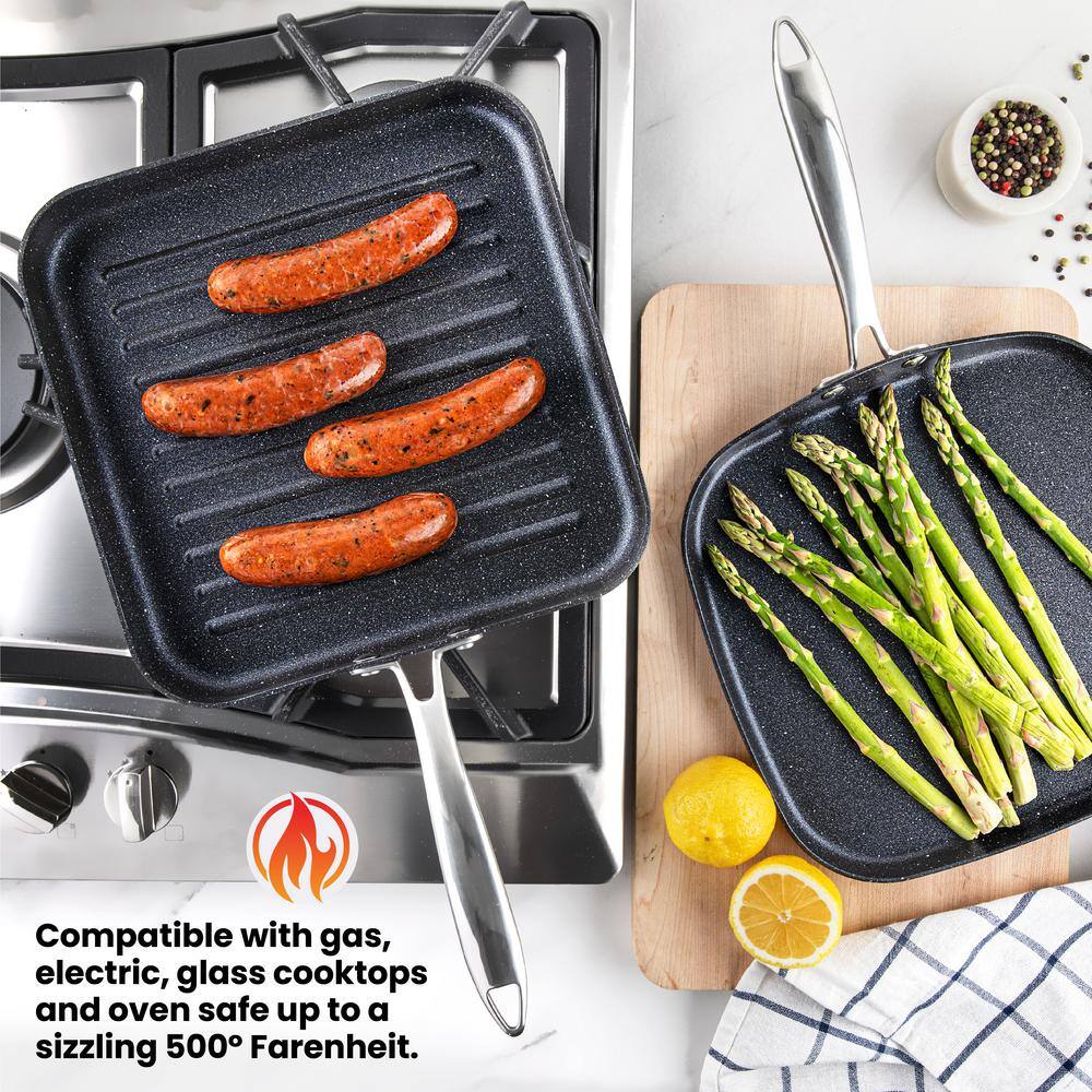 Granite Stone Diamond Professional 2-Piece 10.5 in. Nonstick Diamond Infused Grill and Griddle Pans Set